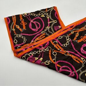 Talbots Multi Color Pink Orange Tassel Print 100% Silk Scarf 12” x 60”